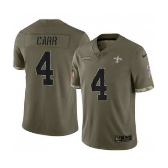 Men's New Orleans Saints 4 Derek Carr Olive Salute To Service Limited Stitched Jersey
