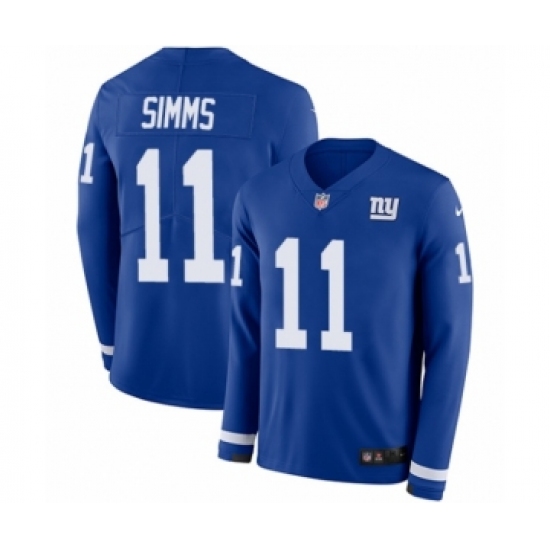 Men's Nike New York Giants 11 Phil Simms Limited Royal Blue Therma Long Sleeve NFL Jersey