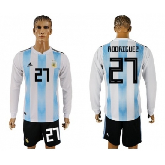 Argentina 27 Rodriguez Home Long Sleeves Soccer Country Jersey