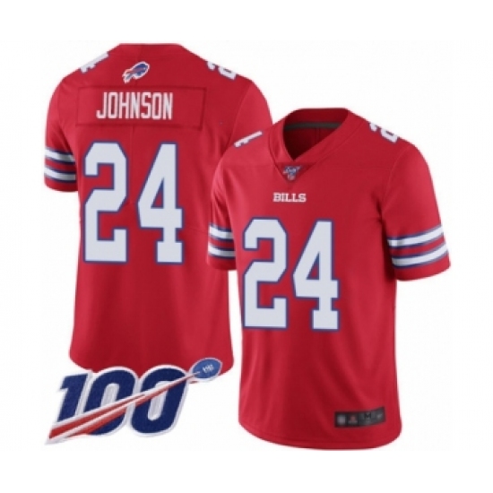 Men's Buffalo Bills 24 Taron Johnson Limited Red Rush Vapor Untouchable 100th Season Football Jersey
