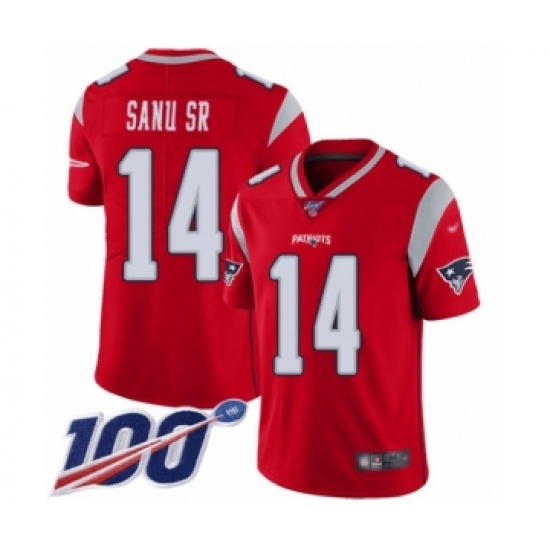 Men's New England Patriots 14 Mohamed Sanu Sr Limited Red Inverted Legend 100th Season Football Jersey