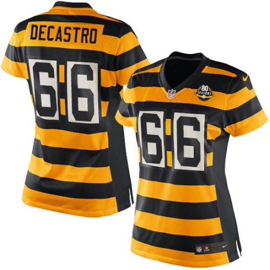 Women's Nike Pittsburgh Steelers 66 David DeCastro Game Yellow/Black Alternate 80TH Anniversary Throwback NFL Jersey
