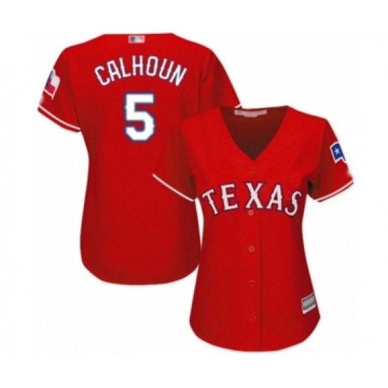 Women's Texas Rangers 5 Willie Calhoun Authentic Red Alternate Cool Base Baseball Player Jersey