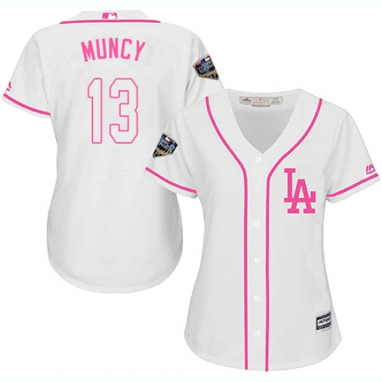 Women's Majestic Los Angeles Dodgers 13 Max Muncy Authentic White Fashion Cool Base 2018 World Series MLB Jersey - Click Image to Close