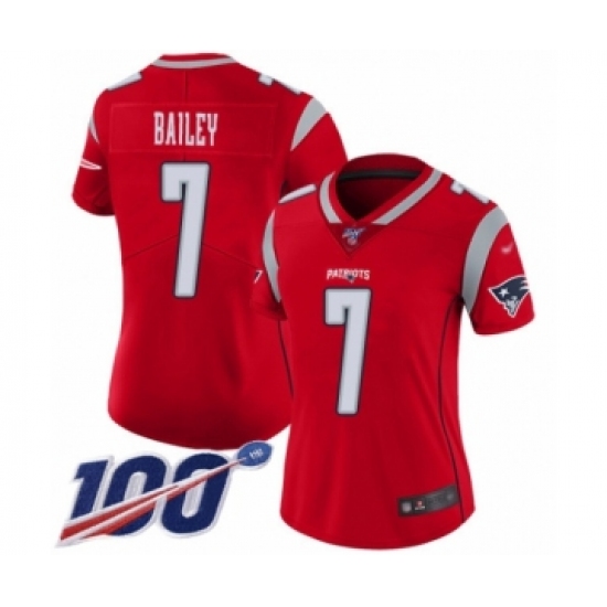 Women's New England Patriots 7 Jake Bailey Limited Red Inverted Legend 100th Season Football Jersey