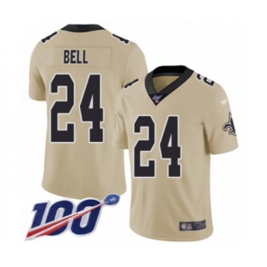 Men's New Orleans Saints 24 Vonn Bell Limited Gold Inverted Legend 100th Season Football Jersey