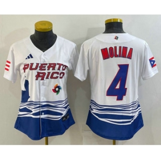 Women's Puerto Rico Baseball 4 Yadier Molina 2023 Red World Classic Stitched Jersey