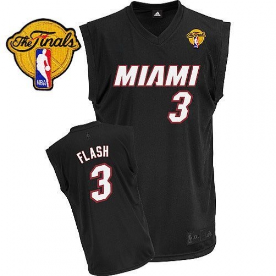 Men's Adidas Miami Heat 3 Dwyane Wade Authentic Black Flash Fashion Finals Patch NBA Jersey