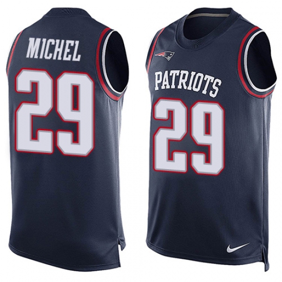 Men's Nike New England Patriots 29 Sony Michel Limited Navy Blue Player Name & Number Tank Top NFL Jersey