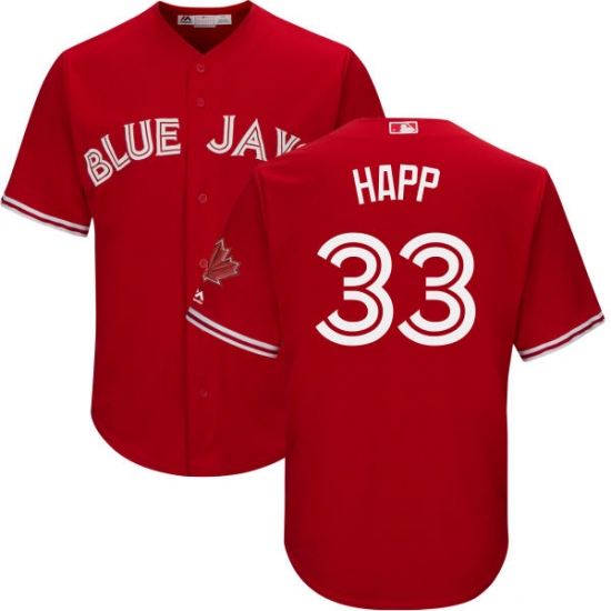 Men's Majestic Toronto Blue Jays 33 J.A. Happ Replica Scarlet Alternate Cool Base MLB Jersey
