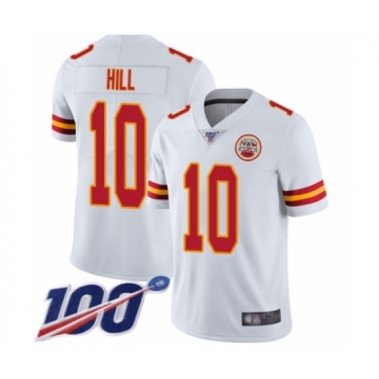 Men's Kansas City Chiefs 10 Tyreek Hill White Vapor Untouchable Limited Player 100th Season Football Jersey