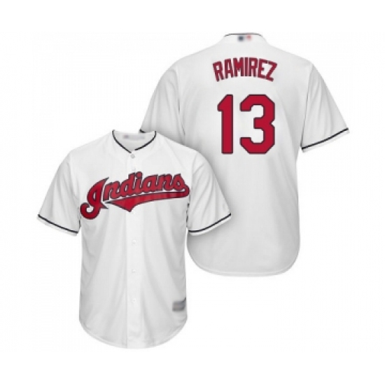 Men's Cleveland Indians 13 Hanley Ramirez Replica White Home Cool Base Baseball Jersey