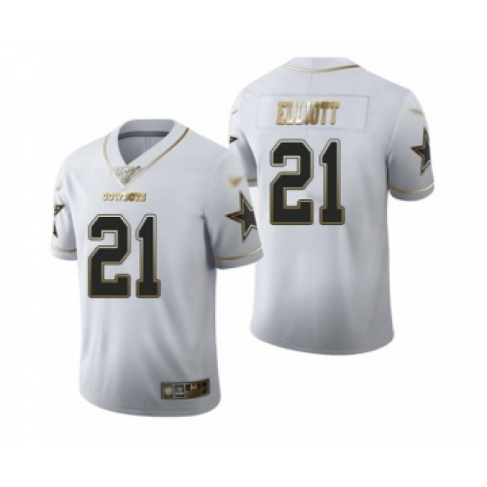 Men's Dallas Cowboys 21 Ezekiel Elliott White Golden Edition Limited Football Jersey