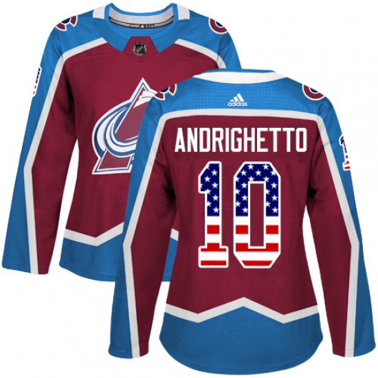 Women's Adidas Colorado Avalanche 10 Sven Andrighetto Authentic Burgundy Red USA Flag Fashion NHL Jersey