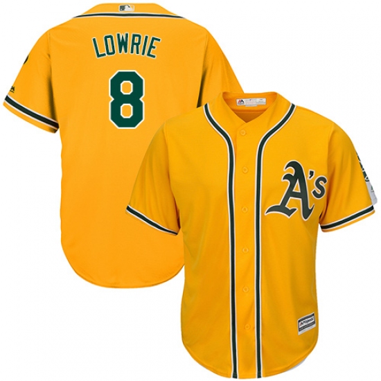 Youth Majestic Oakland Athletics 8 Jed Lowrie Authentic Gold Alternate 2 Cool Base MLB Jersey