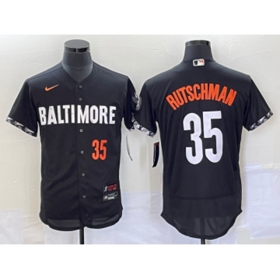 Men's Baltimore Orioles 35 Adley Rutschman Number Black 2023 City Connect Flex Base Stitched Jersey 1