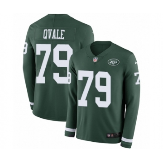 Youth Nike New York Jets 79 Brent Qvale Limited Green Therma Long Sleeve NFL Jersey