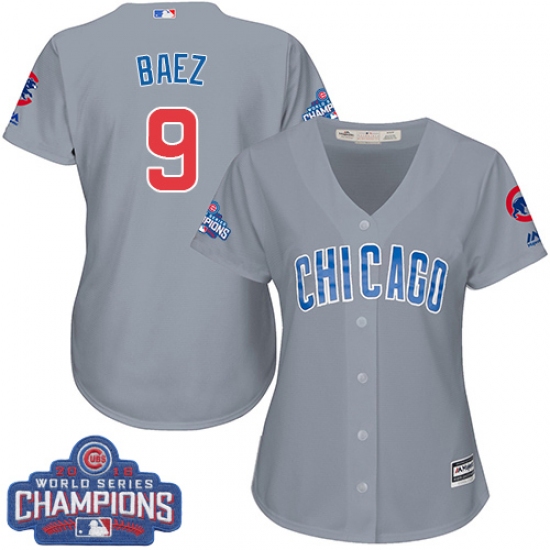 Women's Majestic Chicago Cubs 9 Javier Baez Authentic Grey Road 2016 World Series Champions Cool Base MLB Jersey