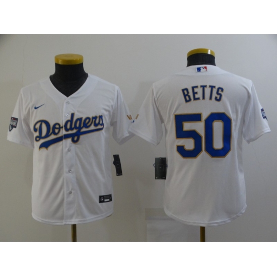 Youth Nike Los Angeles Dodgers 50 Mookie Betts White Series Champions Authentic Jersey