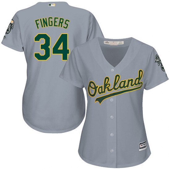 Women's Majestic Oakland Athletics 34 Rollie Fingers Authentic Grey Road Cool Base MLB Jersey