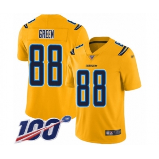 Youth Los Angeles Chargers 88 Virgil Green Limited Gold Inverted Legend 100th Season Football Jersey