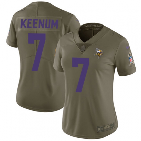 Women's Nike Minnesota Vikings 7 Case Keenum Limited Olive 2017 Salute to Service NFL Jersey