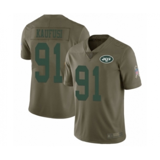 Men's New York Jets 91 Bronson Kaufusi Limited Olive 2017 Salute to Service Football Jersey