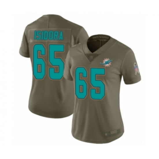 Women's Miami Dolphins 65 Danny Isidora Limited Olive 2017 Salute to Service Football Jersey