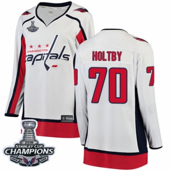 Women's Washington Capitals 70 Braden Holtby Fanatics Branded White Away Breakaway 2018 Stanley Cup Final Champions NHL Jersey