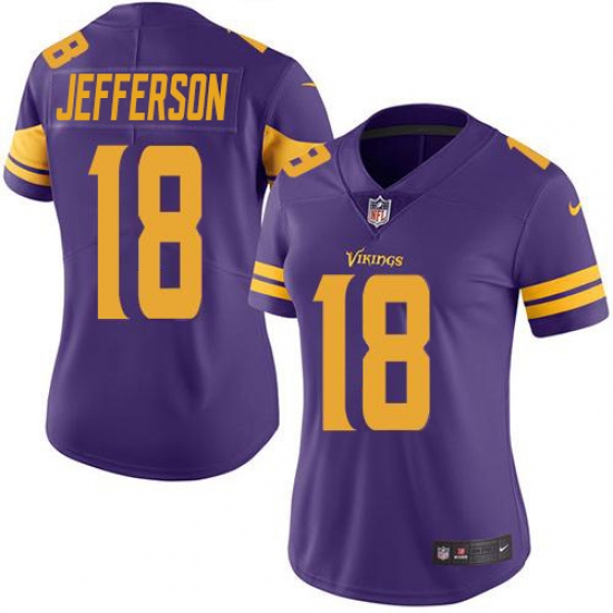 Women's Minnesota Vikings 18 Justin Jefferson Purple Stitched NFL Limited Rush Jersey
