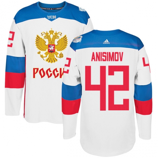 Men's Adidas Team Russia 42 Artem Anisimov Premier White Home 2016 World Cup of Hockey Jersey