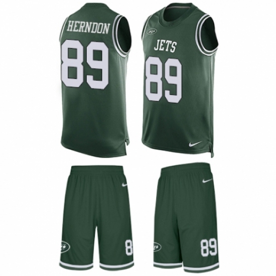 Men's Nike New York Jets 89 Chris Herndon Limited Green Tank Top Suit NFL Jersey