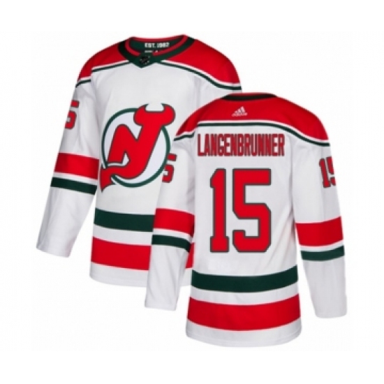 Youth Adidas New Jersey Devils 15 Jamie Langenbrunner Authentic White Alternate NHL Jersey
