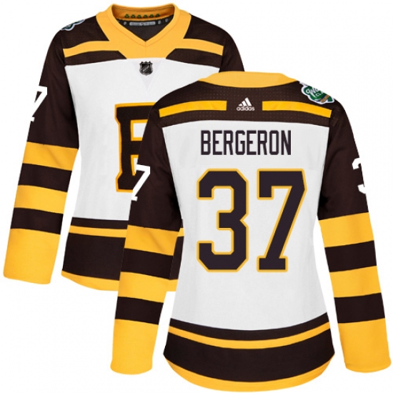 Women's Adidas Boston Bruins 37 Patrice Bergeron Authentic White 2019 Winter Classic NHL Jersey