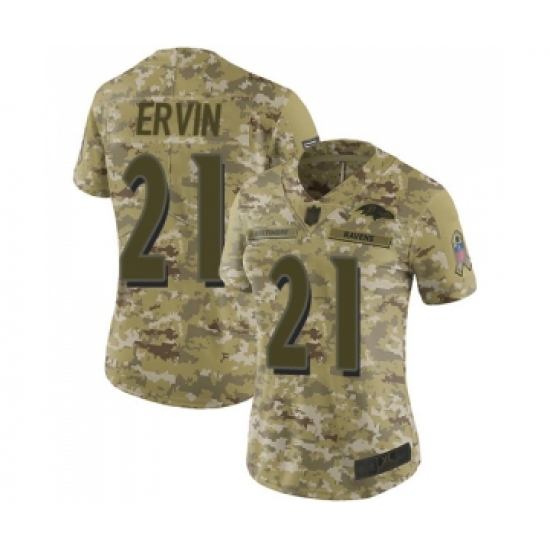 Women's Baltimore Ravens 21 Tyler Ervin Limited Camo 2018 Salute to Service Football Jersey