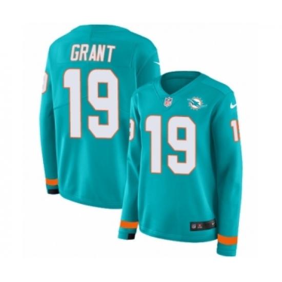 Women's Nike Miami Dolphins 19 Jakeem Grant Limited Aqua Therma Long Sleeve NFL Jersey