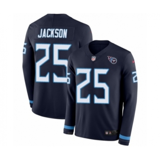 Youth Nike Tennessee Titans 25 Adoree' Jackson Limited Navy Blue Therma Long Sleeve NFL Jersey