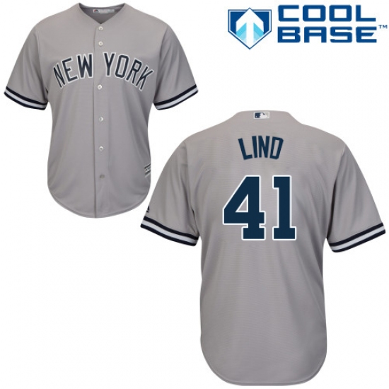 Men's Majestic New York Yankees 41 Adam Lind Replica Grey Road MLB Jersey