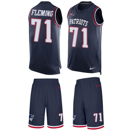 Men's Nike New England Patriots 71 Cameron Fleming Limited Navy Blue Tank Top Suit NFL Jersey