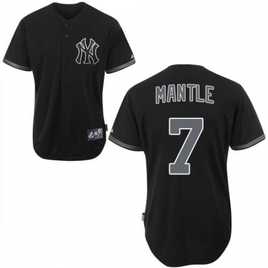 Men's Majestic New York Yankees 7 Mickey Mantle Authentic Black Fashion MLB Jersey