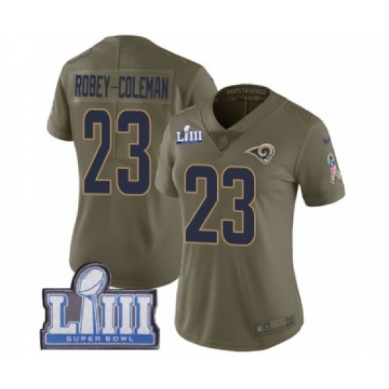 Women's Nike Los Angeles Rams 23 Nickell Robey-Coleman Limited Olive 2017 Salute to Service Super Bowl LIII Bound NFL Jersey