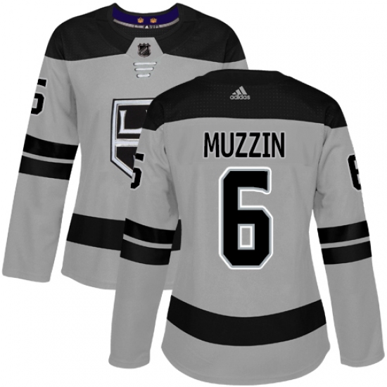 Women's Adidas Los Angeles Kings 6 Jake Muzzin Authentic Gray Alternate NHL Jersey
