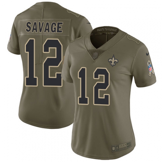 Women's Nike New Orleans Saints 12 Tom Savage Limited Olive 2017 Salute to Service NFL Jersey