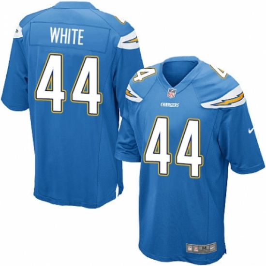 Men's Nike Los Angeles Chargers 44 Kyzir White Game Electric Blue Alternate NFL Jersey