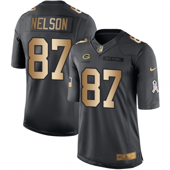 Youth Nike Green Bay Packers 87 Jordy Nelson Limited Black/Gold Salute to Service NFL Jersey