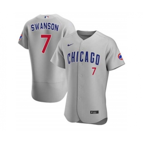 Men's Nike Chicago Cubs 7 Dansby Swanson Gray Flex Base Stitched Baseball Jersey