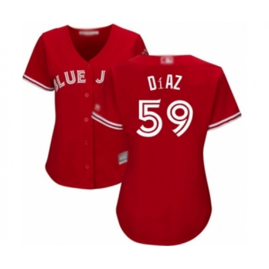 Women's Toronto Blue Jays 59 Yennsy Diaz Authentic Scarlet Alternate Baseball Player Jersey