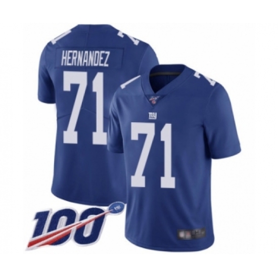 Men's New York Giants 71 Will Hernandez Royal Blue Team Color Vapor Untouchable Limited Player 100th Season Football Jersey