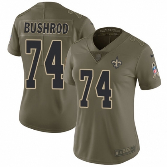 Women's Nike New Orleans Saints 74 Jermon Bushrod Limited Olive 2017 Salute to Service NFL Jersey