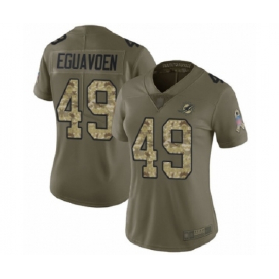 Women's Miami Dolphins 49 Sam Eguavoen Limited Olive Camo 2017 Salute to Service Football Jersey